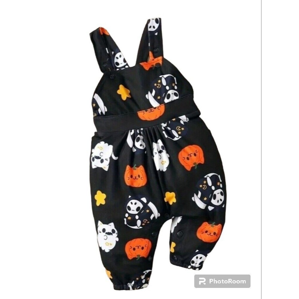 3-6M Baby Cute Halloween Theme Graphic Long Romper With Shoulder Strap